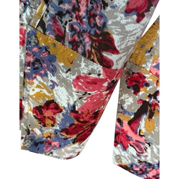 Pleione Multicolored Floral V-Neck Short Sleeve Snap Closure Top Women's M - Picture 7 of 10